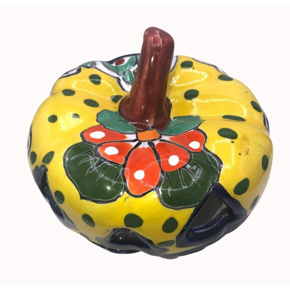 Mexican Talavera Ceramic Pumpkin Jack-O-Lantern Halloween Decor - Picture 5 of 7